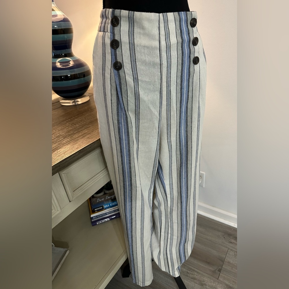 Ci Sono Blue/White/Gray/Black Pull-On Striped Chinos - Size XL